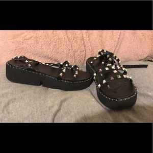 Black Studded Flatform Sandals